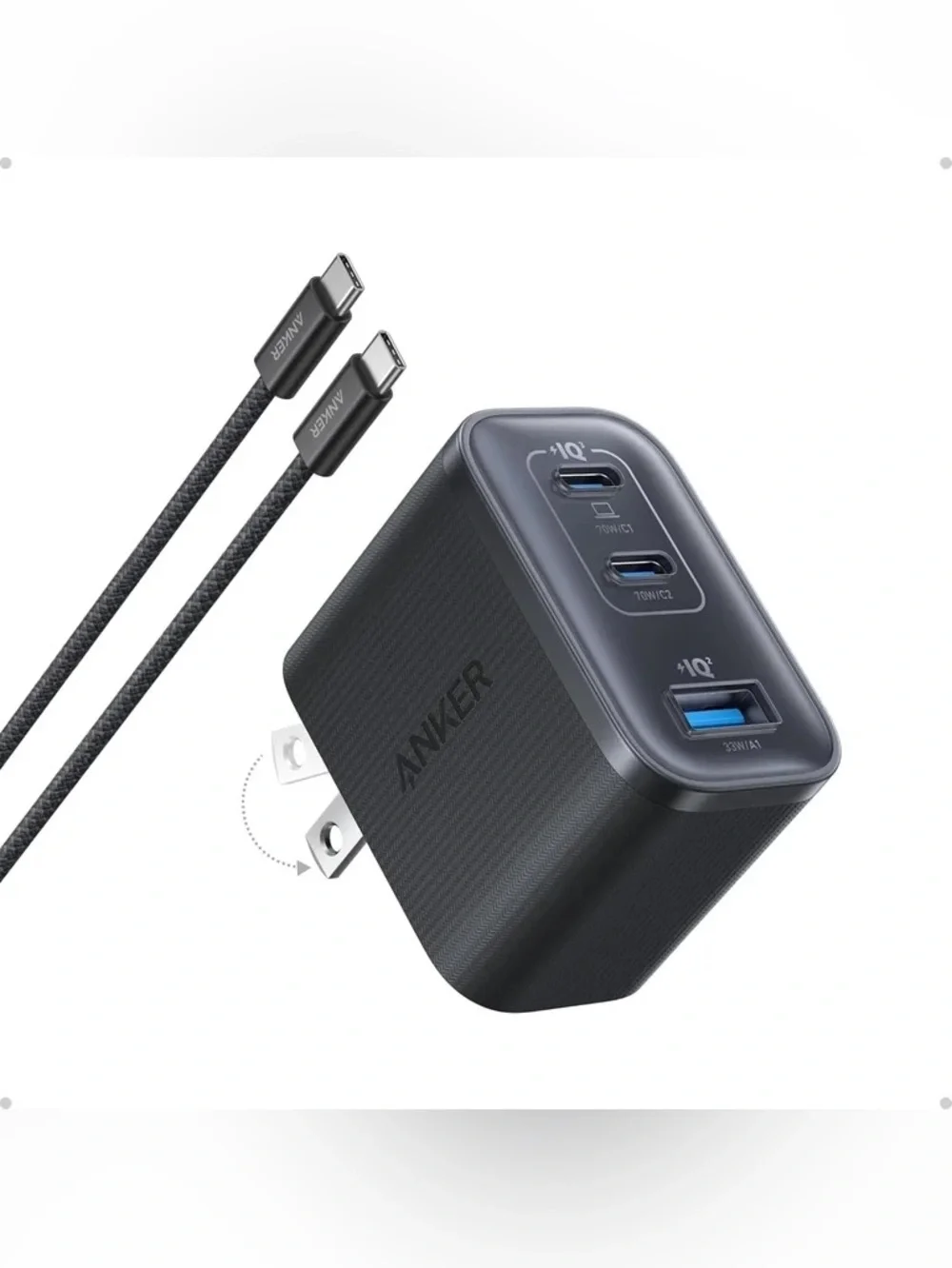 Anker Nano Charger Ultra-Fast 70W Output 3-Port USB C Charging Block NWT